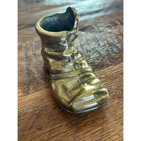 Antique Solid Brass shoe Match Holder With Mouse Figurine - Picture 1 of 8